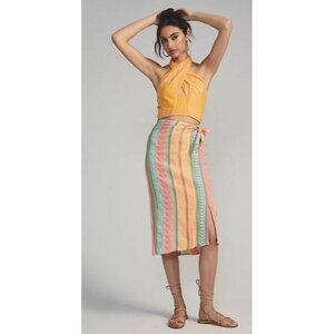 Anhropologie Devotion Twins Knot Front Midi Skirt Size S NEW Colorful